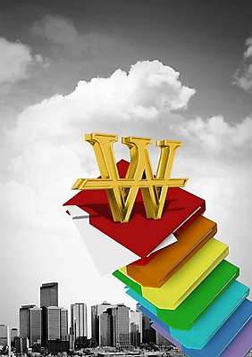 PSD 구름 편집 편집이미지 종이 백그라운드 하늘 빌딩 사람없음 건물 금융 경제 3D 사무용품 원화 화폐기호 문서 파일 편집3D 자연요소 건축물 기호 돈 문구용품 화폐 디지털합성 파일형식