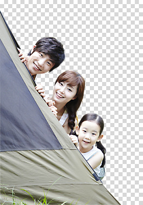 편집 편집이미지 여자 남자 어린이 여행 포즈 가족 모션 텐트 미소 웃음 사람 동양인 소녀 상반신 20대 성인 세명 캠핑 한국인 체험 PNG 편집소스 컨셉 관계 레저 표정 캠핑도구 인종 청년 파일형식