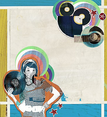 PSD 여자 음악 백그라운드 일러스트 한명 서기 미소 웃음 사람 상반신 레코드 DJ 퓨전 팝아트 디제잉 특별함 여자만 여자한명만 국내일러스트 1 컨셉 모션 문화예술 표정 음반 그림 파일형식