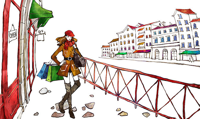 PSD 우먼라이프 라이프스타일 여자 패션 가방 일러스트 난간 한명 미소 웃음 사람 성인 건물 라이프 쇼핑 종이봉투 쇼핑백 여자만 여자한명만 성인여자만 성인만 국내일러스트 1 건축물 잡화 봉투 표정 생활 파일형식