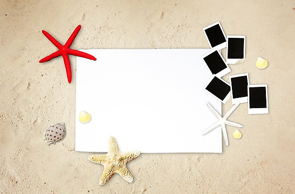 PSD 템플릿 편집이미지 배너 종이 모래 백그라운드 조개 불가사리 안내 프레임 알림판 사람없음 모래사장 소라 필름 알림 폴라로이드 기념사진 이미지편집 바다 어패류 극피동물 카메라 파일형식