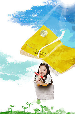 PSD 식물 편집 편집이미지 여자 어린이교육 교육 어린이 한명 미소 웃음 사람 앉기 동양인 소녀 상반신 책 필기구 연필 새싹 기구 도구 열기구 여자만 여자한명만 어린이만 소녀만 소녀한명만 이미지편집 1 항공교통 모션 문구용품 학용품 표정 인종 파일형식