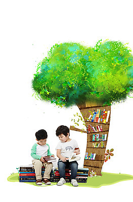 전신 PSD 나무 식물 편집 편집이미지 어린이교육 교육 남자 어린이 미소 웃음 사람 앉기 동양인 소년 두명 책 남자만 어린이만 소년만 이미지편집 모션 표정 인종 파일형식