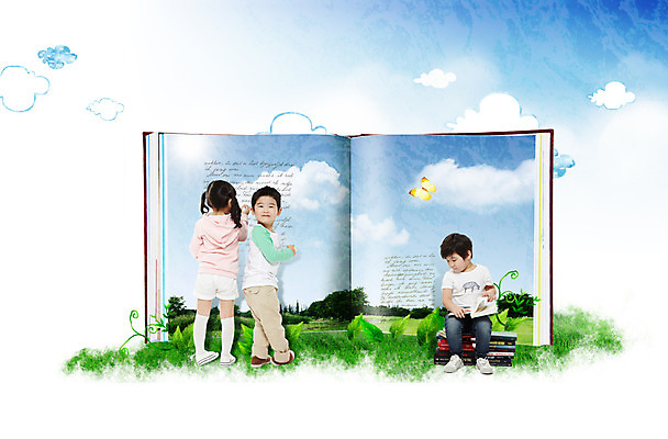 전신 PSD 식물 동물 편집 편집이미지 여자 어린이교육 교육 남자 어린이 나비 곤충 잎 미소 웃음 사람 동양인 소녀 소년 잔디 책 세명 풀 낙서 어린이만 이미지편집 표정 인종 파일형식