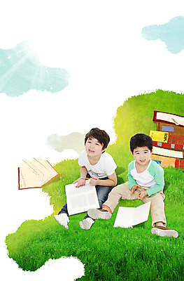 전신 PSD 식물 편집 편집이미지 어린이교육 교육 남자 어린이 미소 웃음 사람 앉기 동양인 소년 잔디 두명 책 풀 남자만 어린이만 소년만 이미지편집 모션 표정 인종 파일형식