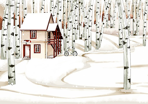 PSD 나무 식물 사계절 계절 교통수단 백그라운드 겨울 일러스트 주택 풍경 사람없음 건물 설원 자전거 추위 눈 눈내림 겨울배경 국내일러스트 자연요소 건축물 교통 날씨 눈_날씨 바이크 파일형식