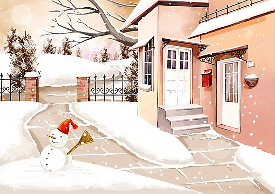 PSD 나무 식물 사계절 계절 백그라운드 겨울 일러스트 눈사람 주택 풍경 사람없음 건물 담장 설원 정원 추위 눈 눈내림 겨울배경 국내일러스트 자연요소 건축물 날씨 눈_날씨 파일형식