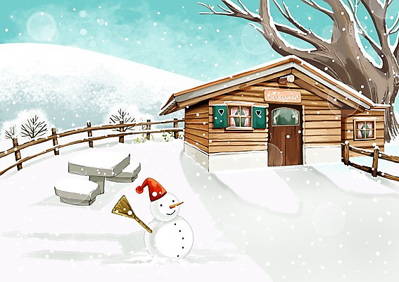 PSD 나무 식물 사계절 계절 백그라운드 겨울 일러스트 눈사람 주택 풍경 사람없음 건물 울타리 설원 추위 눈 눈내림 겨울배경 국내일러스트 자연요소 건축물 날씨 눈_날씨 담장 파일형식