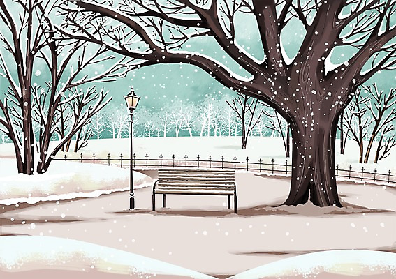 PSD 나무 식물 사계절 계절 백그라운드 겨울 가로등 벤치 의자 일러스트 조명 풍경 사람없음 설원 추위 눈 눈내림 겨울배경 국내일러스트 자연요소 공공시설 가구 날씨 눈_날씨 파일형식