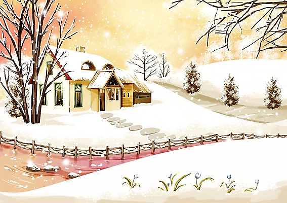 PSD 나무 식물 사계절 계절 백그라운드 겨울 일러스트 주택 풍경 사람없음 건물 울타리 설원 추위 눈 눈내림 겨울배경 국내일러스트 자연요소 건축물 날씨 눈_날씨 담장 파일형식