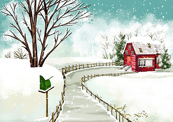 PSD 나무 식물 사계절 계절 길 백그라운드 겨울 일러스트 거리 주택 풍경 사람없음 건물 울타리 설원 추위 우체통 눈 눈내림 겨울배경 국내일러스트 자연요소 건축물 날씨 눈_날씨 담장 파일형식