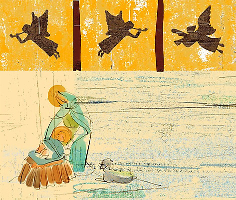 PSD 계절 여자 기념일 남자 기독교 종교 백그라운드 크리스마스 겨울 일러스트 천사 풍경 성인 두명 아기 출산 예수 마리아 아기예수 예수탄생 겨울배경 국내일러스트 사람 이벤트 신_종교 파일형식