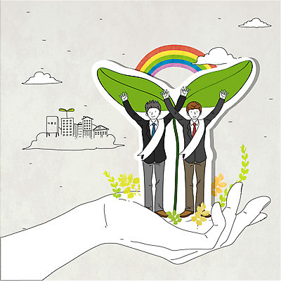 전신 식물 구름 손 남자 캠페인 무지개 잎 일러스트 나뭇잎 서기 미소 웃음 사람 빌딩 성인 두명 건물 신체부위 새싹 사회 투표 선거 민주주의 사회이슈 선거일 성인만 국내일러스트 AI파일 자연요소 건축물 컨셉 모션 표정 공동체 파일형식 벡터