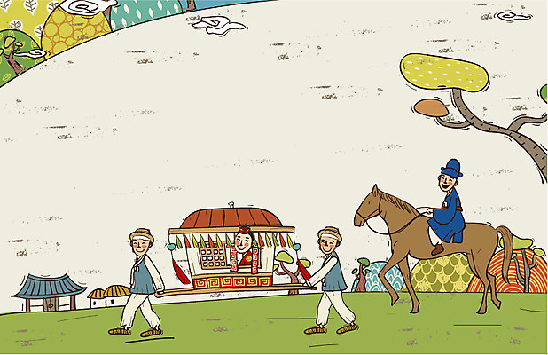 나무 식물 동물 한국문화 한국전통 전통 여자 남자 전통문화 문화 신부 신랑 결혼 백그라운드 가마_이동수단 일러스트 포유류 주택 초가집 사람 여러명 말_동물 전통의상 한복 즐거움 전통혼례 과거 국내일러스트 AI파일 동양문화 감정 교통수단 다수 컨셉 한옥 한국 이벤트 건물 전통의례 파일형식 벡터