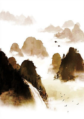 PSD 나무 식물 동물 캘리배경 백그라운드 일러스트 캘리그라피 자연 조류 산 풍경 사람없음 폭포 안개 산등성이 산수화 국내일러스트 날씨 동양화 생태계 파일형식