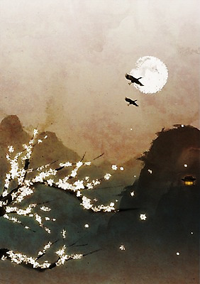 PSD 나무 식물 동물 꽃 캘리배경 백그라운드 일러스트 캘리그라피 자연 조류 산 풍경 사람없음 학 보름달 달 날짜 산수화 국내일러스트 자연요소 동양화 생태계 파일형식