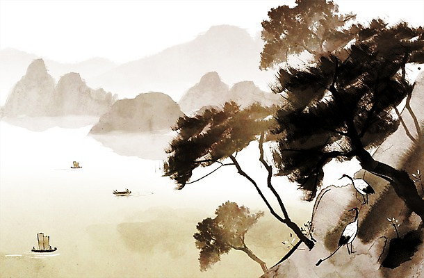 PSD 나무 식물 캘리배경 백그라운드 일러스트 캘리그라피 자연 조류 산 사람 풍경 두명 강 절벽 학 산수화 선박 국내일러스트 동물 수상교통 동양화 생태계 파일형식