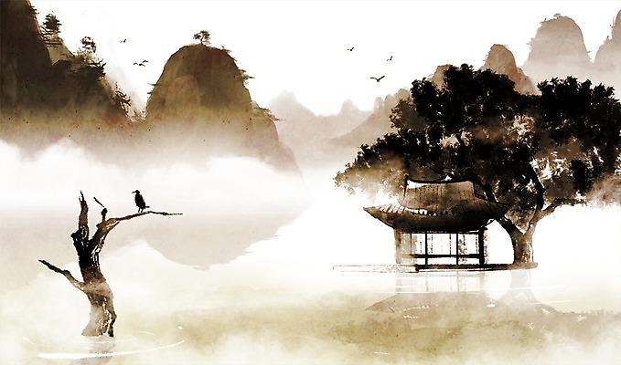 PSD 나무 식물 동물 캘리배경 백그라운드 일러스트 캘리그라피 자연 조류 산 풍경 사람없음 강 안개 산수화 국내일러스트 날씨 동양화 생태계 파일형식