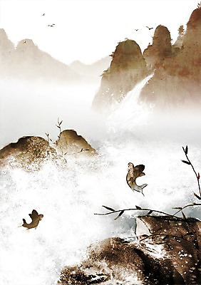 PSD 식물 동물 캘리배경 백그라운드 일러스트 캘리그라피 자연 조류 산 어류 풍경 사람없음 폭포 돌_바위 풀 산수화 국내일러스트 수중동물 동양화 생태계 파일형식