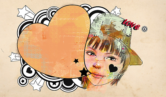 PSD 배너 여자 별 백그라운드 일러스트 안내 프레임 사랑 틀 한명 사람 상반신 성인 하트 빈티지 알림 퓨전 팝아트 하트백그라운드 여자만 여자한명만 성인여자만 성인만 국내일러스트 자연요소 모양 1 감정 컨셉 그림 파일형식