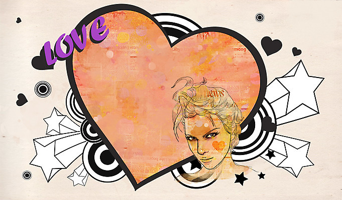 PSD 배너 여자 별 백그라운드 일러스트 안내 프레임 사랑 틀 한명 사람 상반신 성인 하트 빈티지 알림 퓨전 팝아트 하트백그라운드 여자만 여자한명만 성인여자만 성인만 국내일러스트 자연요소 모양 1 감정 컨셉 그림 파일형식