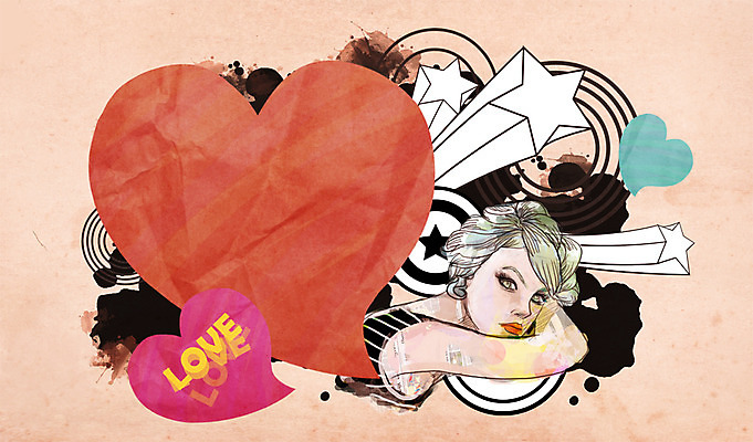 PSD 배너 여자 별 백그라운드 일러스트 안내 프레임 사랑 틀 한명 사람 상반신 성인 하트 빈티지 알림 퓨전 팝아트 하트백그라운드 여자만 여자한명만 성인여자만 성인만 국내일러스트 자연요소 모양 1 감정 컨셉 그림 파일형식