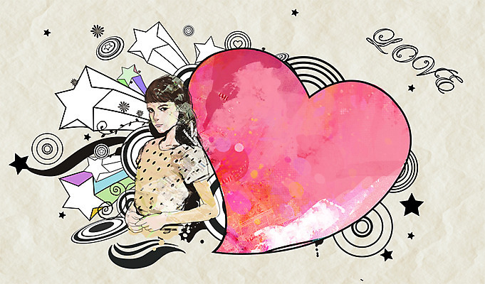 PSD 배너 여자 별 백그라운드 일러스트 안내 프레임 사랑 틀 한명 사람 상반신 성인 하트 빈티지 알림 퓨전 팝아트 하트백그라운드 여자만 여자한명만 성인여자만 성인만 국내일러스트 자연요소 모양 1 감정 컨셉 그림 파일형식