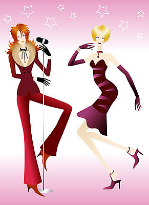 EPS 직업 웰빙 여자 음악 일러스트 사람 두명 댄서 가수 마이크 연예인 보컬 여자만 국내일러스트 음향기기 문화예술 음악가 파일형식 벡터