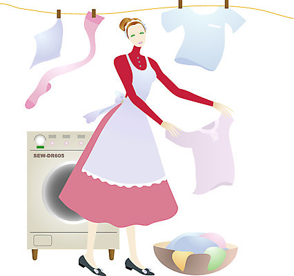 EPS 직업 여자 가사 일러스트 엄마 사람 전자제품 앞치마 가전제품 빨래 빨랫줄 주부 생활가전 세탁기 가정부 여자만 국내일러스트 줄 가족 파일형식 벡터