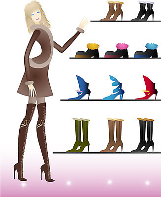 EPS 전신 직업 라이프스타일 웰빙 잡화 여자 구두 신발 일러스트 부츠 한명 서기 사람 20대 성인 상점 전시 여성화 진열장 판매원 구두가게 신발가게 여자만 여자한명만 성인여자만 청년만 청년여자만 성인한명만 청년여자한명만 성인여자한명만 성인만 국내일러스트 1 모션 청년 생활 파일형식 벡터