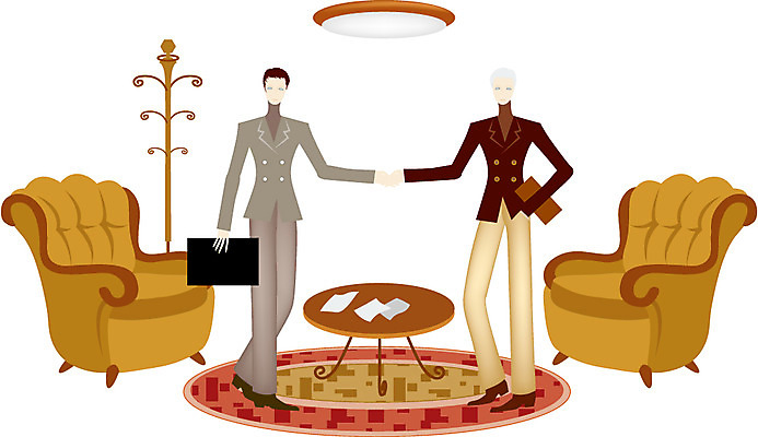 EPS 직업 여자 남자 일러스트 비즈니스 모션 탁자 악수 실내 협상 사람 정장 두명 소파 거래 직장인 비즈니스맨 계약 바이어 국내일러스트 옷 가구 의자 손짓 내부 무역 파일형식 벡터