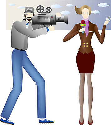 EPS 직업 여자 남자 일러스트 사람 두명 카메라 촬영 텔레비전 기술자 기자 아나운서 카메라맨 마이크 방송 리포터 국내일러스트 음향기기 전자제품 사진사 파일형식 벡터