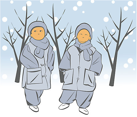 EPS 클립아트 나무 식물 남자 종교 어린이 겨울 불교 일러스트 사람 소년 두명 눈 승려 동자승 동자 남자만 어린이만 소년만 국내일러스트 자연요소 계절 날씨 성직자 파일형식 벡터