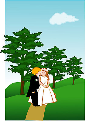 EPS 주간 클립아트 나무 식물 구름 드레스 여자 남자 꽃 어린이 부케 결혼 일러스트 사람 정장 턱시도 소녀 이벤트 소년 야외 두명 들러리 어린이만 국내일러스트 자연요소 옷 꽃다발 하객 파일형식 벡터