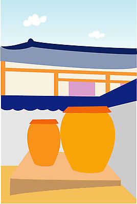 EPS 주간 클립아트 한국문화 한국전통 전통 건축 생활용품 고건축 일러스트 한옥 돌담 사람없음 야외 건물 담장 항아리 뒷마당 국내일러스트 자연요소 동양문화 건축물 한국 돌_바위 도자기 오브젝트 파일형식 벡터