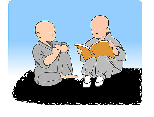 EPS 클립아트 남자 종교 불교 일러스트 사람 앉기 두명 책 독서 승려 동자승 동자 남자만 국내일러스트 모션 성직자 파일형식 벡터