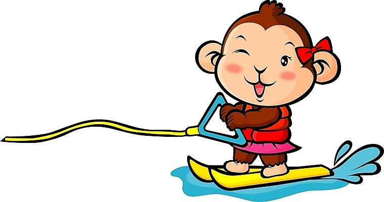 EPS 동물 척추동물 캐릭터 한마리 육지동물 계절 동물캐릭터 일러스트 포유류 애니멀프린트 윙크 사람없음 여름 십이지신 원숭이띠 원숭이 운세 수상스키 원숭이캐릭터 일러캐릭터 1 표정 수상스포츠 파일형식 벡터