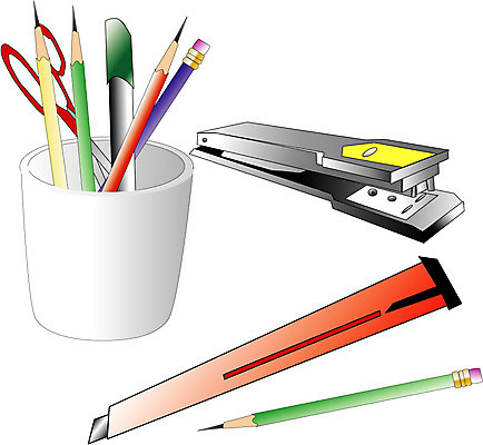 EPS 클립아트 교육 일러스트 비즈니스 학교 학용품 사람없음 연필 사무용품 칼 스테이플러 오브젝트 연필꽂이 면도칼 국내일러스트 문구용품 필기구 면도 파일형식 벡터
