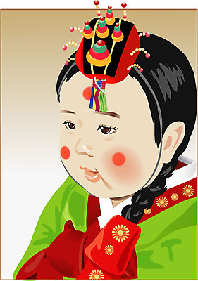 EPS 한국전통 전통 여자 일러스트 가족 사랑 한명 사람 상반신 아기 볼 전통의상 한복 댕기머리 족두리 연지곤지 여자만 여자한명만 아기만 여자아기만 여자아기한명만 국내일러스트 1 헤어스타일 감정 관계 전통소품 한국 신체부위 파일형식 벡터