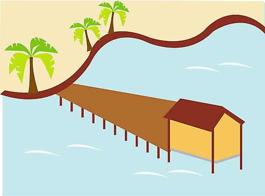 EPS 클립아트 나무 식물 건축물 건축 일러스트 사람없음 건물 야자수 동남아시아 휴양지 수상가옥 열대기후 국내일러스트 아시아 주택 장소 파일형식 벡터