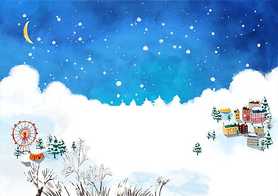 PSD 나무 식물 사계절 계절 백그라운드 겨울 일러스트 눈사람 주택 풍경 사람없음 마을 추위 달 눈 초승달 대관람차 눈내림 겨울배경 국내일러스트 자연요소 날씨 눈_날씨 건물 놀이기구 파일형식