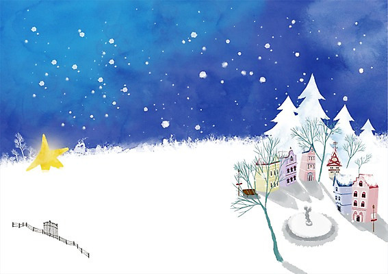 PSD 나무 식물 사계절 계절 별 백그라운드 겨울 일러스트 주택 풍경 사람없음 건물 마을 추위 눈 눈내림 겨울배경 국내일러스트 자연요소 건축물 날씨 눈_날씨 파일형식