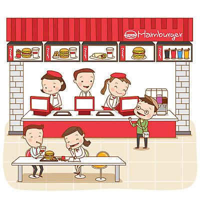직업 여자 남자 음료 음식 일러스트 탁자 패스트푸드 미소 웃음 사람 여러명 성인 구직 햄버거 계산 계산대 고객 직원 열정 아르바이트 패스트푸드점 성인만 최저임금 비정규직 국내일러스트 AI파일 감정 가구 다수 컨셉 비즈니스 표정 경제 상점 인스턴트 파일형식 벡터