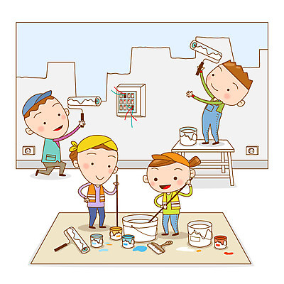 전신 직업 여자 남자 일러스트 공사 서기 미소 웃음 사람 여러명 성인 페인트 구직 붓 색칠 칠 페인트칠 수리 콘센트 전기에너지 페인트통 열정 페인트붓 아르바이트 두꺼비집 성인만 최저임금 비정규직 국내일러스트 AI파일 감정 다수 컨셉 비즈니스 모션 페인팅 건설업 통 표정 경제 에너지 파일형식 벡터