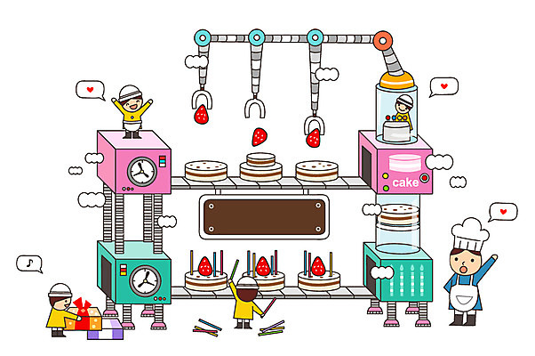 기념일 어린이 음식 빵 과일 일러스트 초 공장 상상 딸기 디저트 선물 미소 웃음 사람 여러명 선물상자 판타지 케이크 유치원생 꿈 생일 생일케이크 분석 과정 생일초 복잡 제빵사 국내일러스트 AI파일 직업 다수 컨셉 공업 표정 이벤트 상자 파일형식 벡터