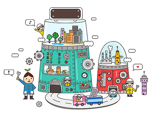 어린이 교통수단 교통 일러스트 공장 상상 자동차 벽돌 공사 미소 웃음 사람 빌딩 여러명 건물 판타지 유치원생 꿈 트럭 분석 과정 복잡 국내일러스트 AI파일 건축물 육상교통 다수 컨셉 공업 건설업 표정 파일형식 벡터