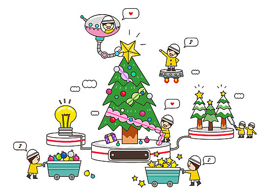 나무 식물 기념일 별 어린이 크리스마스장식 크리스마스 일러스트 전구 공 공장 상상 조명 미소 웃음 사람 여러명 장식 판타지 크리스마스트리 유치원생 꿈 분석 과정 복잡 국내일러스트 AI파일 자연요소 다수 컨셉 공업 표정 이벤트 파일형식 벡터
