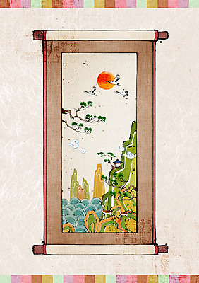 PSD 나무 식물 동물 꽃 백그라운드 일러스트 조류 사슴 새해 산 사람없음 태양 소나무 두루마리 매화 족자 사군자 국내일러스트 자연요소 포유류 동양화 파일형식