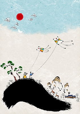 전신 PSD 나무 식물 여자 명절 남자 어린이 백그라운드 일러스트 새해 산 주택 기와집 서기 미소 웃음 사람 소녀 소년 두명 설날 태양 소나무 전통의상 한복 연 연날리기 방패연 어린이만 국내일러스트 자연요소 한국전통 전통 기념일 모션 한옥 표정 건물 놀이용품 전통놀이 파일형식