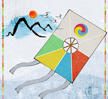 PSD 동물 백그라운드 일러스트 조류 새해 산 사람없음 태양 연 연날리기 방패연 국내일러스트 자연요소 놀이용품 전통놀이 파일형식